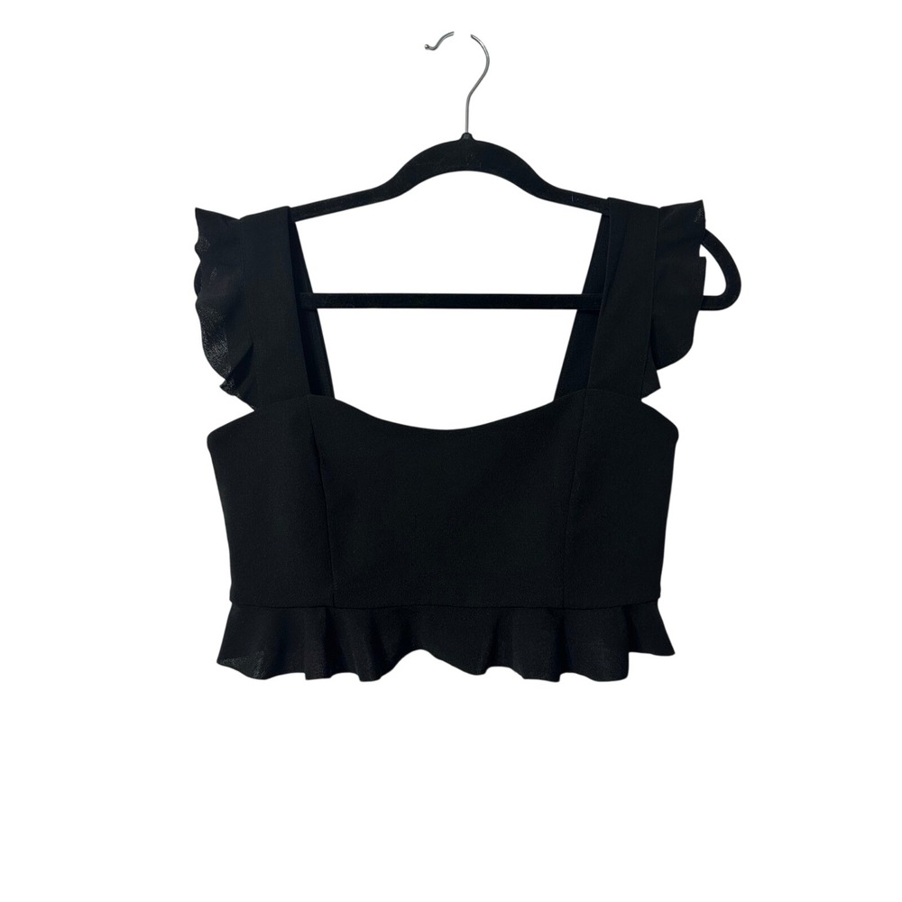 Haute & Rebellious Crop Top Women Medium Black Excellent Ruffle Strap Sleeveless